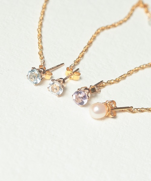 NOIR DE POUPEE（ノワールドプーペ）の「K14GF 天然石スタッド バックキャッチチェーンピアス（ピアス（両耳用）・レディース・ブルー/クリア/パープル/ホワイト・FREE）」の8枚目の写真