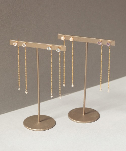 NOIR DE POUPEE（ノワールドプーペ）の「K14GF 天然石スタッド バックキャッチチェーンピアス（ピアス（両耳用）・レディース・ブルー/クリア/パープル/ホワイト・FREE）」の7枚目の写真