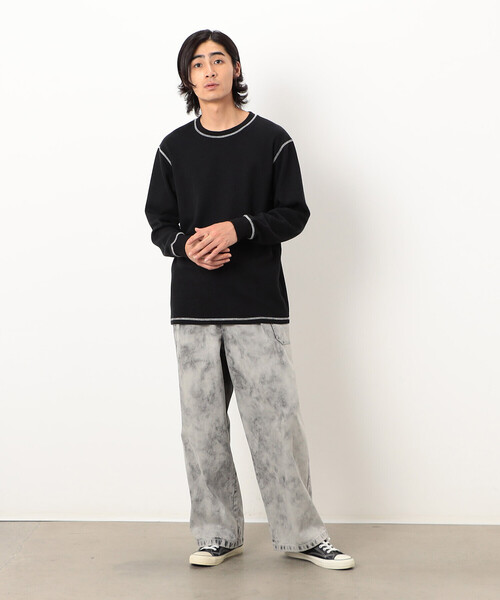 Purple&Yellow（パープルアンドイエロー）の「カラーステッチ長袖Ｔシャツ（Tシャツ/カットソー・メンズ・グレー/ブラック/ホワイト・SMALL/MEDIUM/LARGE）」の19枚目の写真