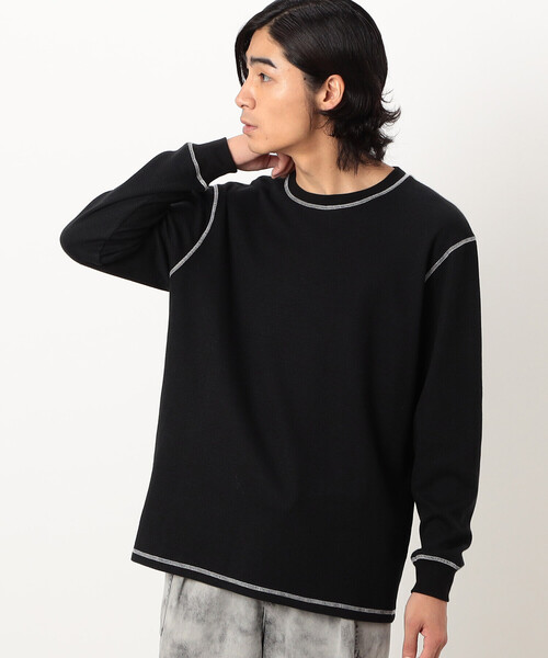 Purple&Yellow（パープルアンドイエロー）の「カラーステッチ長袖Ｔシャツ（Tシャツ/カットソー・メンズ・グレー/ブラック/ホワイト・SMALL/MEDIUM/LARGE）」の18枚目の写真