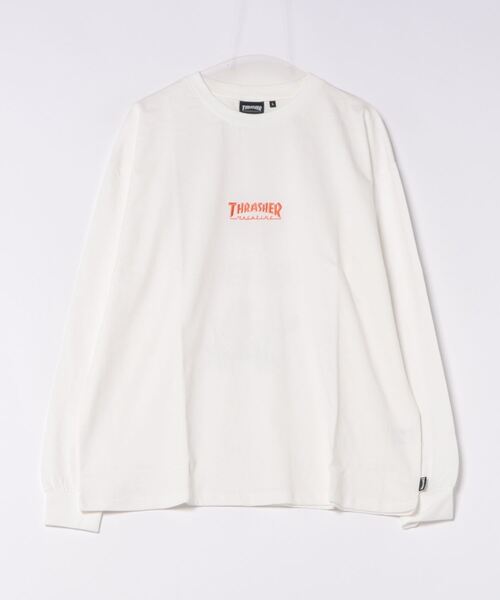 HWY 長袖Tシャツ ロンT 白 M 袖プリント バックプリント 胸ワンポイント セール】【THRASHER/スラッシャー】ヘビーウェイト バックプリント 袖