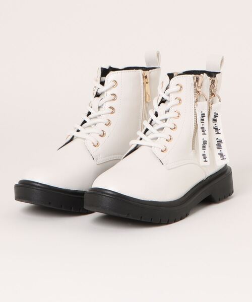 algy(アルジー)の「ALGY ロゴ入り ダブルファスナー 編み上げブーツ(ブーツ・キッズ・ブラック/ホワイト/レッド・20.0cm/21.0cm/22.0cm/23.0cm/24.0cm)」の1枚目の写真