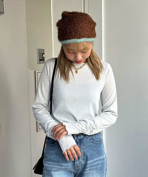 CIAOPANIC（チャオパニック）の「ラメシャギーニットビーニー（ニットキャップ/ビーニー・レディース・ブラック/ベージュ/ブラウン・ONE SIZE）」の9枚目の写真