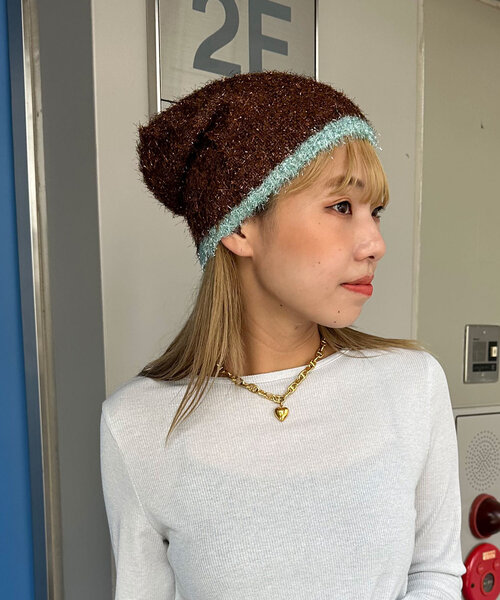 CIAOPANIC（チャオパニック）の「ラメシャギーニットビーニー（ニットキャップ/ビーニー・レディース・ブラック/ベージュ/ブラウン・ONE SIZE）」の8枚目の写真