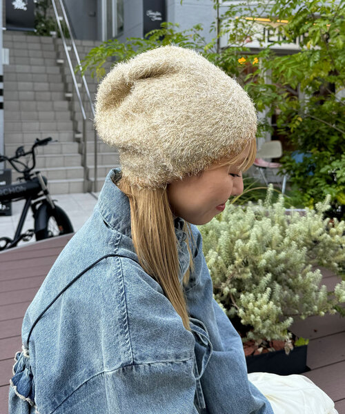 CIAOPANIC（チャオパニック）の「ラメシャギーニットビーニー（ニットキャップ/ビーニー・レディース・ブラック/ベージュ/ブラウン・ONE SIZE）」の6枚目の写真