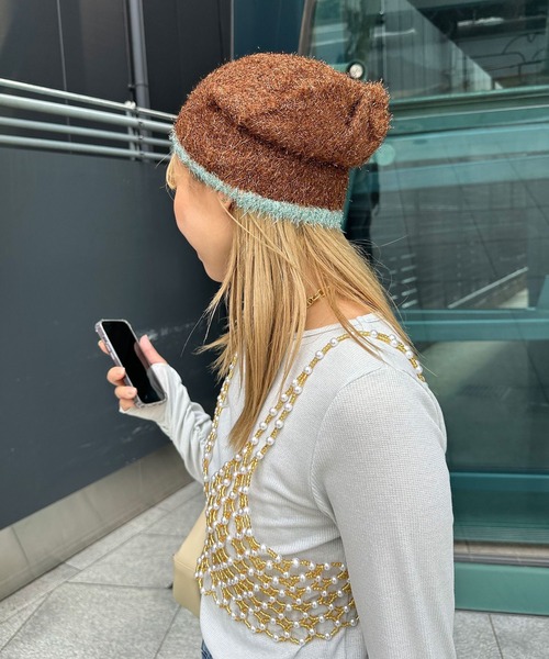 CIAOPANIC（チャオパニック）の「ラメシャギーニットビーニー（ニットキャップ/ビーニー・レディース・ブラック/ベージュ/ブラウン・ONE SIZE）」の15枚目の写真