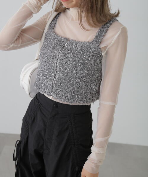 FREE'S MART（フリーズマート）の「シャギーラメニットビスチェ（ニット/セーター・レディース・ホワイト/ブラック/ブルー/グレー・FREE）」の3枚目の写真