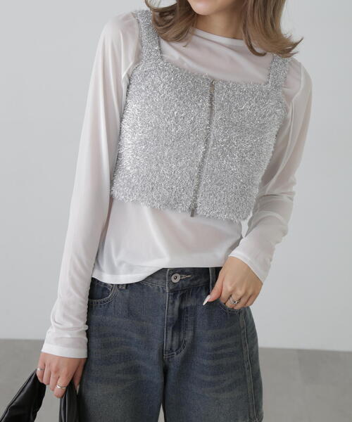 FREE'S MART（フリーズマート）の「シャギーラメニットビスチェ（ニット/セーター・レディース・ホワイト/ブラック/ブルー/グレー・FREE）」の2枚目の写真