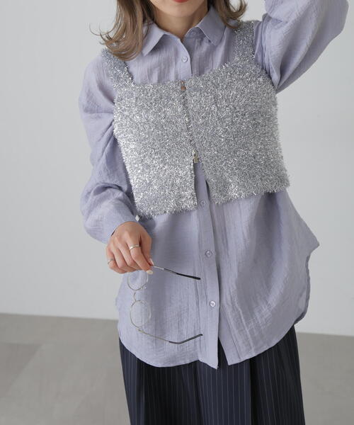 FREE'S MART（フリーズマート）の「シャギーラメニットビスチェ（ニット/セーター・レディース・ホワイト/ブラック/ブルー/グレー・FREE）」の4枚目の写真