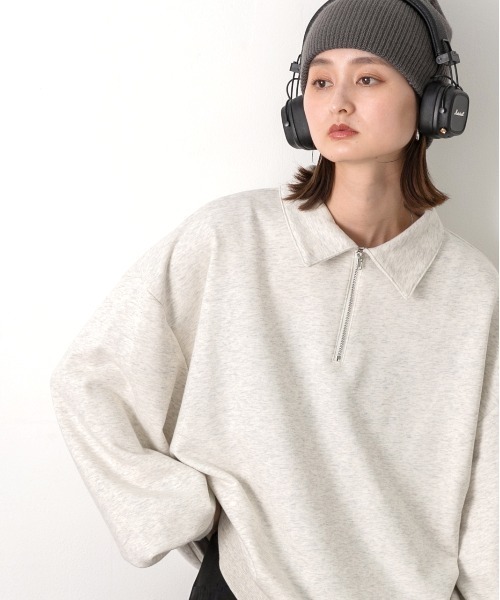 ad thie（アドティエ）の「襟付き・ハーフジップ プルオーバー（スウェット・レディース・アイボリー/ネイビー/オートミール・FREE）」の15枚目の写真