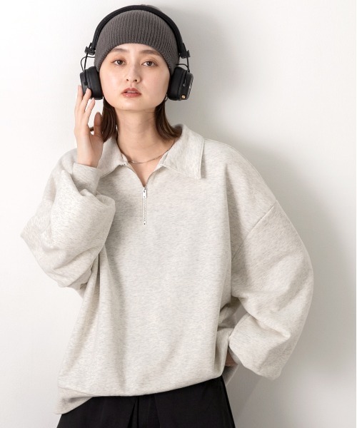 ad thie（アドティエ）の「襟付き・ハーフジップ プルオーバー（スウェット・レディース・アイボリー/ネイビー/オートミール・FREE）」の16枚目の写真