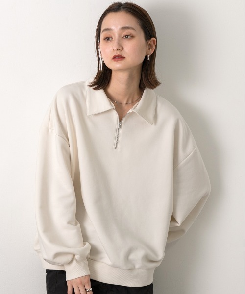 ad thie（アドティエ）の「襟付き・ハーフジップ プルオーバー（スウェット・レディース・アイボリー/ネイビー/オートミール・FREE）」の7枚目の写真
