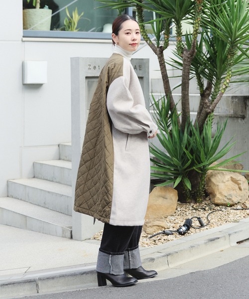 BEAMS HEART（ビームスハート）の「配色 キルティングコート（ノーカラーコート・レディース・ブラック/オリーブ/ブラウン・FREE）」の6枚目の写真