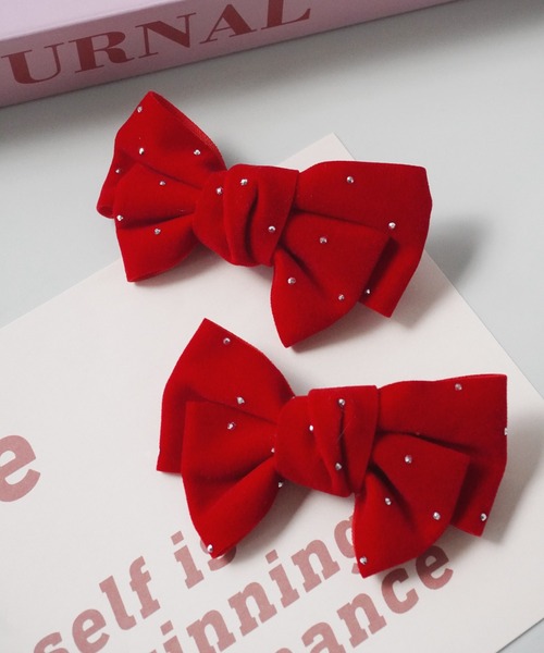 セール】【 hymy-ヒュミュ- 】ラインストーン ベロア / デニム リボン