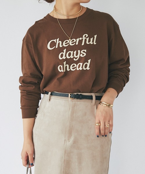 un dix cors（アンディコール）の「《インナーにぴったり》cheerfulロゴロンTee（Tシャツ/カットソー・レディース・ブラウン/ホワイト/チャコールグレー・FREE）」の3枚目の写真