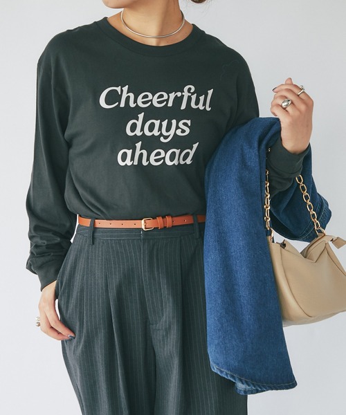 un dix cors（アンディコール）の「《インナーにぴったり》cheerfulロゴロンTee（Tシャツ/カットソー・レディース・ブラウン/ホワイト/チャコールグレー・FREE）」の2枚目の写真
