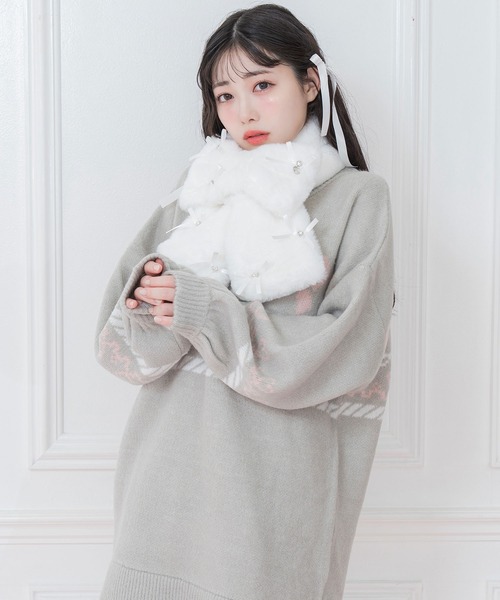 Honey Cinnamon(ハニーシナモン)の「Bijou ribbonリボンマフラー(マフラー・レディース・ピンク/ホワイト/ブラック・FREE)」の16枚目の写真