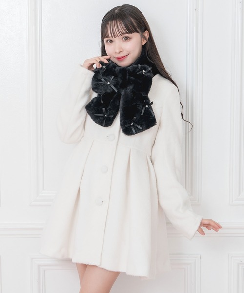 Honey Cinnamon(ハニーシナモン)の「Bijou ribbonリボンマフラー(マフラー・レディース・ピンク/ホワイト/ブラック・FREE)」の6枚目の写真