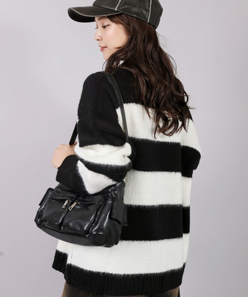 SPINNS（スピンズ）の「グランジ＆ストリート/ チクチクしないモヘアボーダーニット（ニット/セーター・メンズ・ホワイト×ブラック/ネイビー系/ブラウン系その他/ブラック×レッド/グレー系その他/ピンク系その他・ONESIZE）」の9枚目の写真