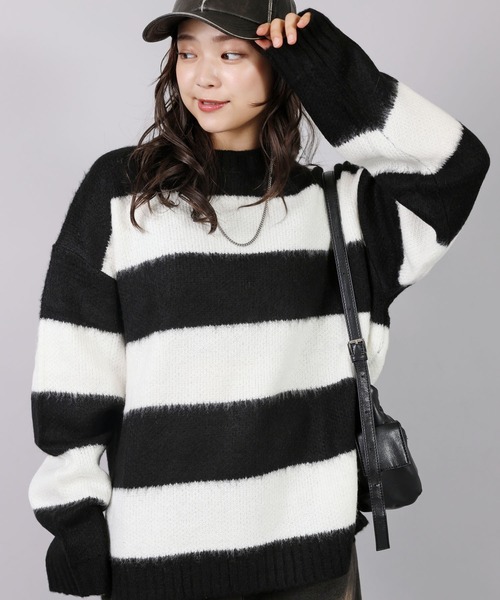 SPINNS（スピンズ）の「グランジ＆ストリート/ チクチクしないモヘアボーダーニット（ニット/セーター・メンズ・ホワイト×ブラック/ネイビー系/ブラウン系その他/ブラック×レッド/グレー系その他/ピンク系その他・ONESIZE）」の8枚目の写真