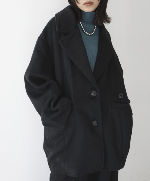 hellam(へラム)の「フェイクビーバー ビッグテーラードコート(ピーコート・レディース・チャコール/ベージュ/アイボリー/ブラック・FREE)」の18枚目の写真