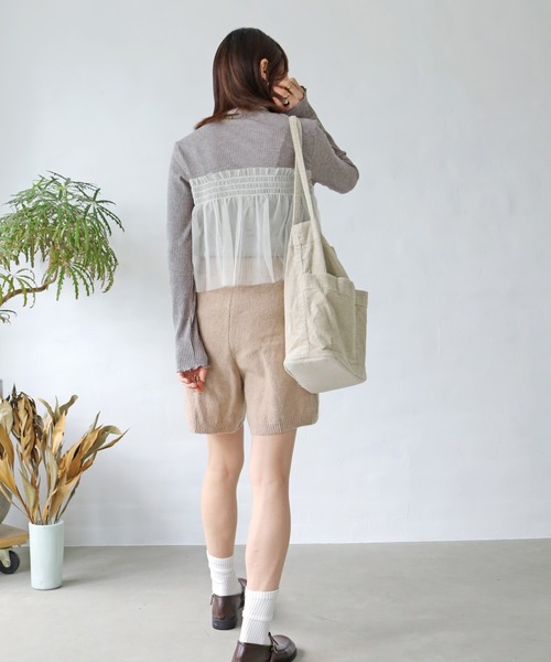 Crisp(クリスプ)の「チュールレイヤードハイネックリブTシャツ(Tシャツ/カットソー・レディース・グレー/ベージュ・FREE)」の3枚目の写真