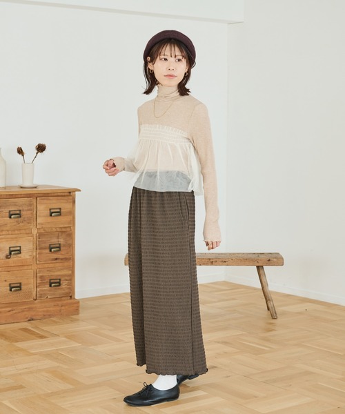 Crisp(クリスプ)の「チュールレイヤードハイネックリブTシャツ(Tシャツ/カットソー・レディース・グレー/ベージュ・FREE)」の8枚目の写真