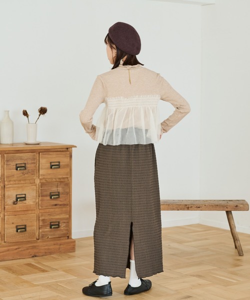 Crisp(クリスプ)の「チュールレイヤードハイネックリブTシャツ(Tシャツ/カットソー・レディース・グレー/ベージュ・FREE)」の9枚目の写真