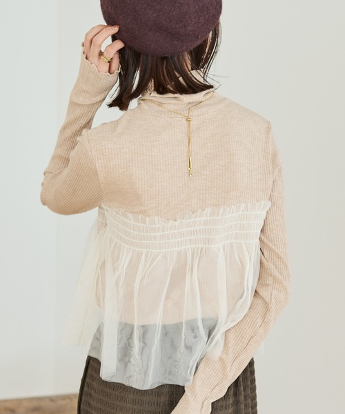 Crisp(クリスプ)の「チュールレイヤードハイネックリブTシャツ(Tシャツ/カットソー・レディース・グレー/ベージュ・FREE)」の11枚目の写真