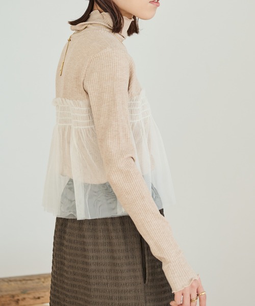Crisp(クリスプ)の「チュールレイヤードハイネックリブTシャツ(Tシャツ/カットソー・レディース・グレー/ベージュ・FREE)」の12枚目の写真