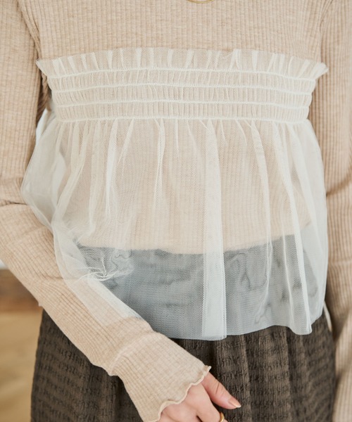 Crisp(クリスプ)の「チュールレイヤードハイネックリブTシャツ(Tシャツ/カットソー・レディース・グレー/ベージュ・FREE)」の14枚目の写真