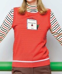 セール ピッコーネクラブ レディース春夏ニットベスト 赤 PICONE CLUB 01サイズ 美品☆ピッコーネクラブ ニットベスト ピンク 刺繍 ライン