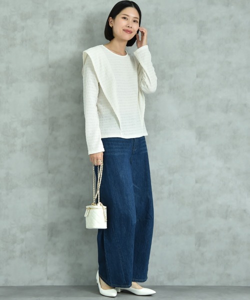 actuel（アクチュエル）の「【ａｃｔｕｅｌ】シャーリング風ジャガードフリルプルオーバー（Tシャツ/カットソー・レディース・アイボリー/ブラック・MEDIUM/LARGE）」の14枚目の写真