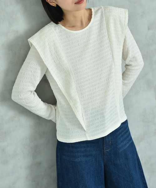 actuel（アクチュエル）の「【ａｃｔｕｅｌ】シャーリング風ジャガードフリルプルオーバー（Tシャツ/カットソー・レディース・アイボリー/ブラック・MEDIUM/LARGE）」の7枚目の写真