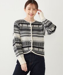 SHIPS Colors: 〈手洗い可能〉ジャカード ノーカラー ニット ジャケット