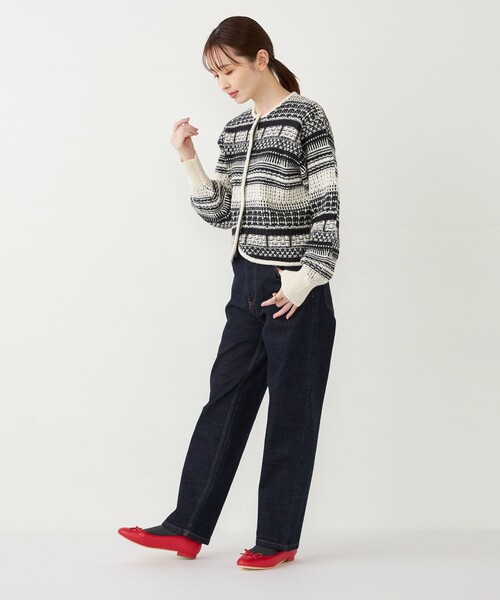 SHIPS Colors(シップス カラーズ)の「SHIPS Colors: 〈手洗い可能〉ジャカード ノーカラー ニット ジャケット(カーディガン/ボレロ・レディース・ブラウン/オフホワイト・ONE SIZE)」の16枚目の写真
