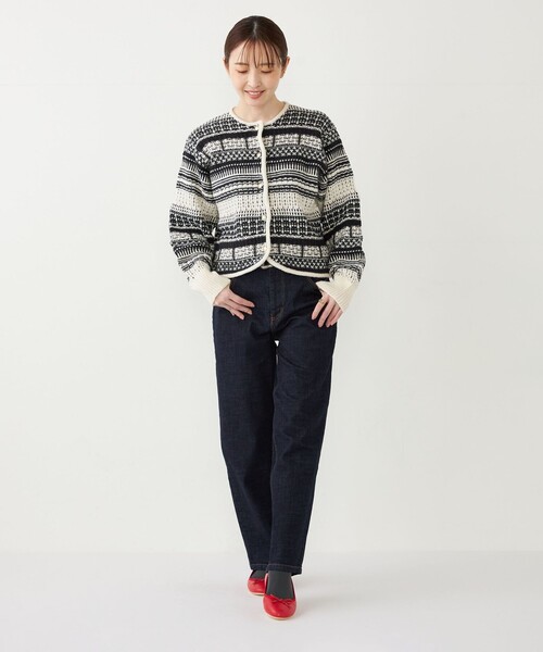 SHIPS Colors(シップス カラーズ)の「SHIPS Colors: 〈手洗い可能〉ジャカード ノーカラー ニット ジャケット(カーディガン/ボレロ・レディース・ブラウン/オフホワイト・ONE SIZE)」の21枚目の写真