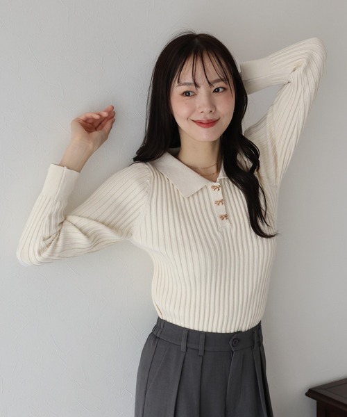 BLUEEAST（ブルーイースト）の「リボンボタンポロ衿ニット（ニット