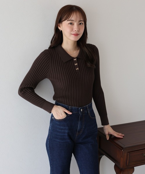 リボンボタンポロ衿ニット（ニット/セーター）｜BLUEEAST（ブルー