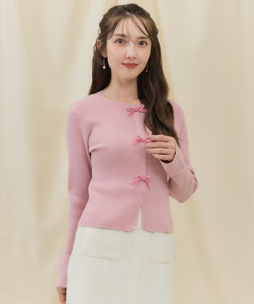 SWINGLE（スウィングル）の「フロントリボンフレア袖ニットプルオーバー（ニット/セーター・レディース・オフホワイト/ブラック/ピンク・FREE）」の3枚目の写真