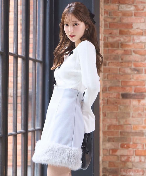 SWINGLE（スウィングル）の「フロントリボンフレア袖ニットプルオーバー（ニット/セーター・レディース・オフホワイト/ブラック/ピンク・FREE）」の7枚目の写真