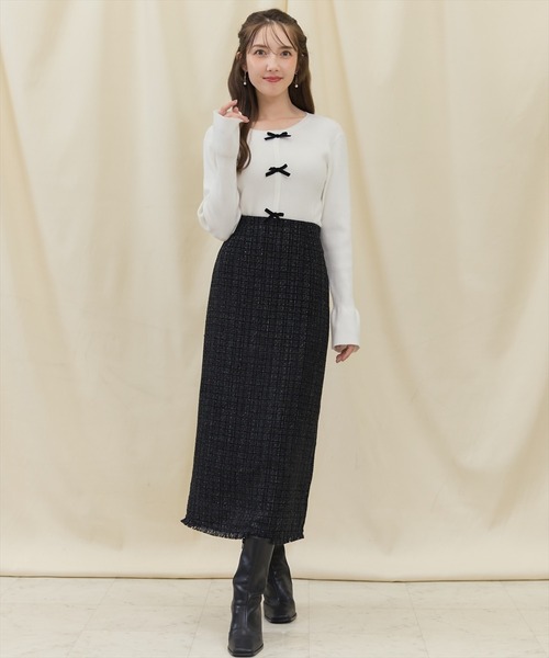 SWINGLE（スウィングル）の「フロントリボンフレア袖ニットプルオーバー（ニット/セーター・レディース・オフホワイト/ブラック/ピンク・FREE）」の12枚目の写真