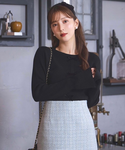 SWINGLE（スウィングル）の「フロントリボンフレア袖ニットプルオーバー（ニット/セーター・レディース・オフホワイト/ブラック/ピンク・FREE）」の13枚目の写真