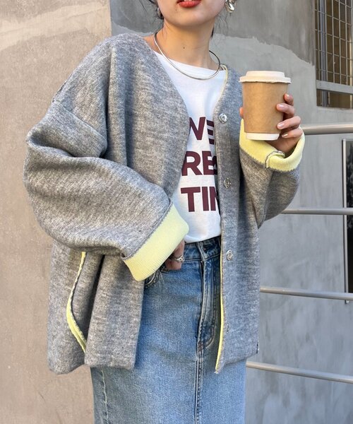 CIAOPANIC TYPY（チャオパニックティピー）の「リバーシブル配色ヤクライクニットジャケット（カーディガン/ボレロ・レディース・ブラウン/レッド/グレー/チャコールグレー・ONE SIZE）」の9枚目の写真