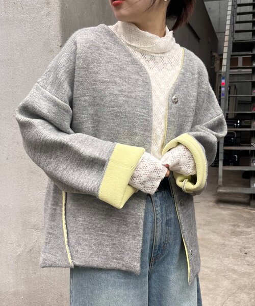 セール】リバーシブル配色ヤクライクニットジャケット