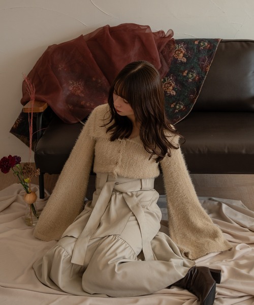 flare sleeve glitter shaggy tops / フレアスリーブラメシャギー