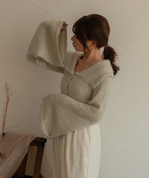 mideal(マイディール)の「flare sleeve glitter shaggy tops / フレアスリーブラメシャギートップス(カーディガン/ボレロ・レディース・ライトグレー/ベージュ・FREE)」の10枚目の写真