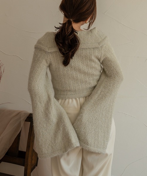 mideal(マイディール)の「flare sleeve glitter shaggy tops / フレアスリーブラメシャギートップス(カーディガン/ボレロ・レディース・ライトグレー/ベージュ・FREE)」の12枚目の写真
