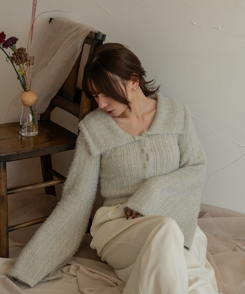 mideal(マイディール)の「flare sleeve glitter shaggy tops / フレアスリーブラメシャギートップス(カーディガン/ボレロ・レディース・ライトグレー/ベージュ・FREE)」の7枚目の写真