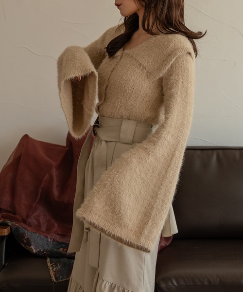 mideal(マイディール)の「flare sleeve glitter shaggy tops / フレアスリーブラメシャギートップス(カーディガン/ボレロ・レディース・ライトグレー/ベージュ・FREE)」の18枚目の写真